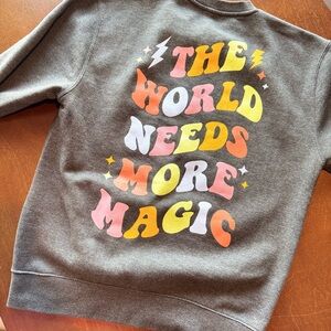 Gray and Orange Crew Neck Sweater with Vibrant Design